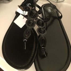 Black studded bling bling flip-flops